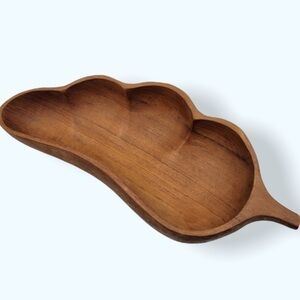 Vintage Rustic Mid Century Modern Wood Decorative Pea Pod Shaped Dish